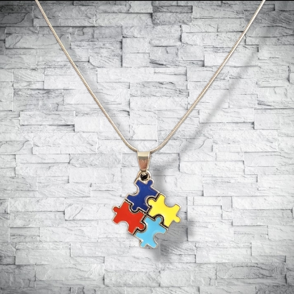 Autism Puzzle Piece Charm Necklace! Autism Awareness Pretty Silver Chain - Picture 12 of 12